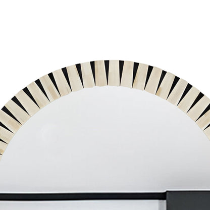 Premium bone inlay wall mirror decorating a contemporary living room space.