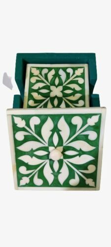 Beautifully Hand Crafted Bone Inlay Green Coaster Set Ready to Ship Perfect gift for loved ones