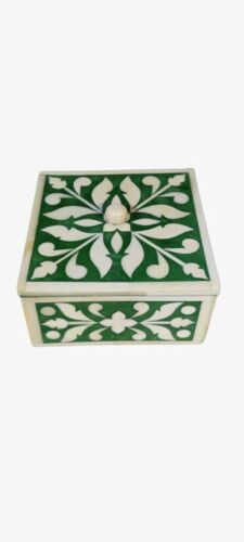 Beautifully Hand Crafted Bone Inlay Green Coaster Set Ready to Ship Perfect gift for loved ones