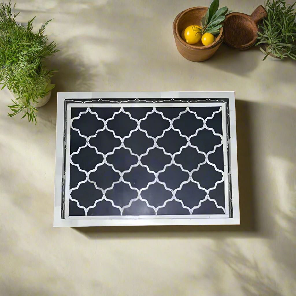 Decorative Handmade Bone Inlay Tray for Table Styling & Serving