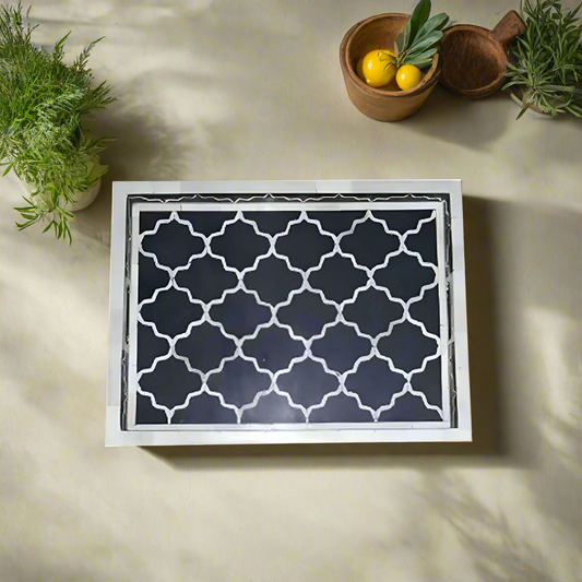 Decorative Handmade Bone Inlay Tray for Table Styling & Serving