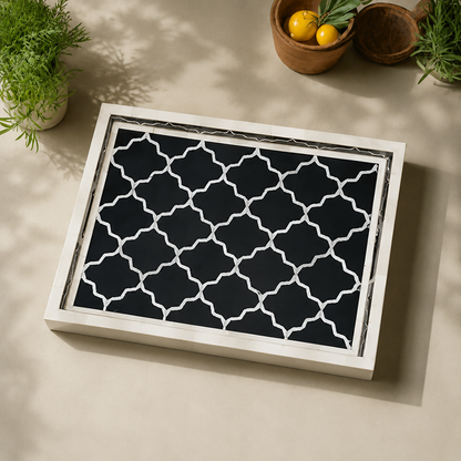 Decorative Handmade Bone Inlay Tray for Table Styling & Serving