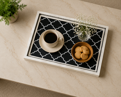 Decorative Handmade Bone Inlay Tray for Table Styling & Serving