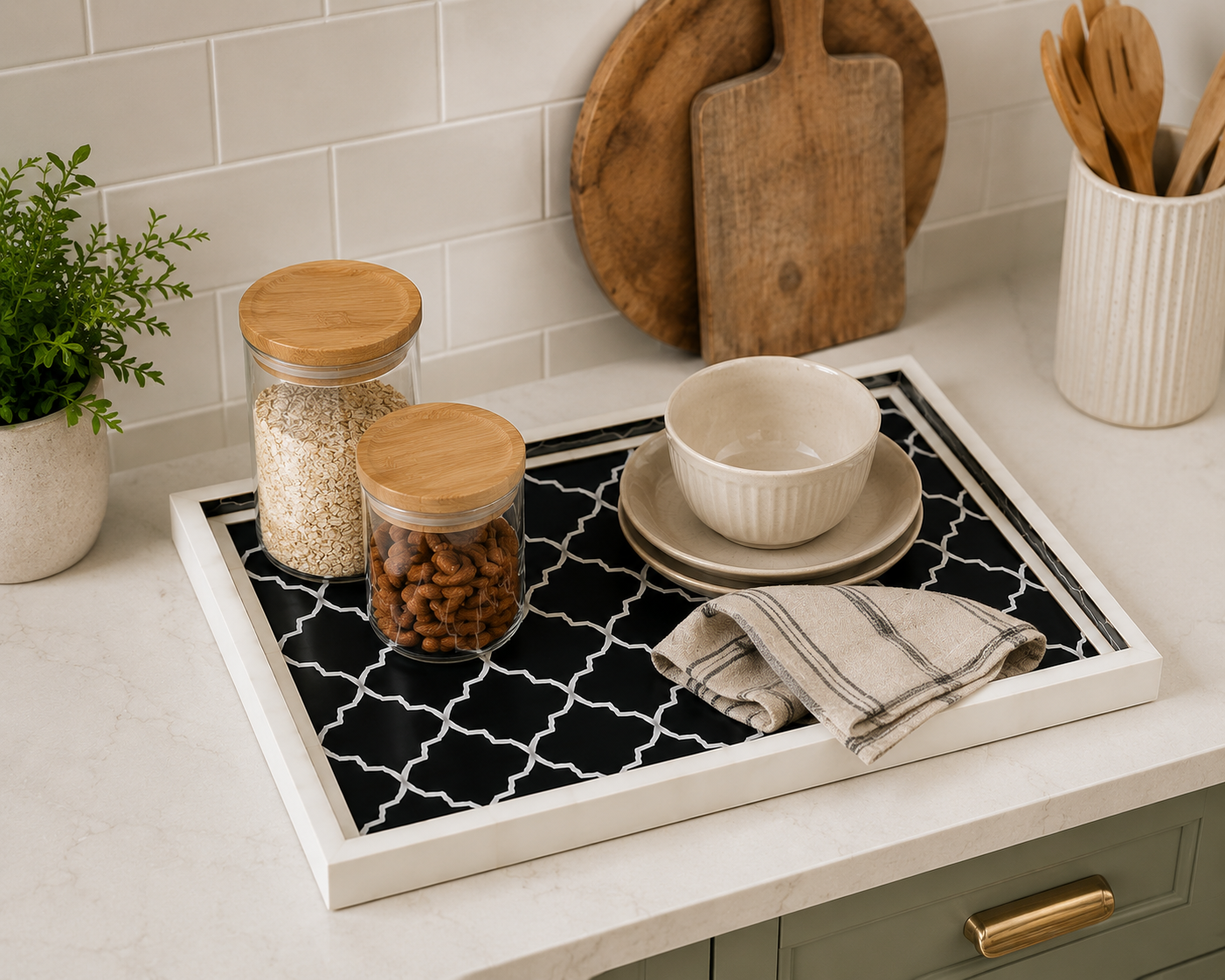 Decorative Handmade Bone Inlay Tray for Table Styling & Serving