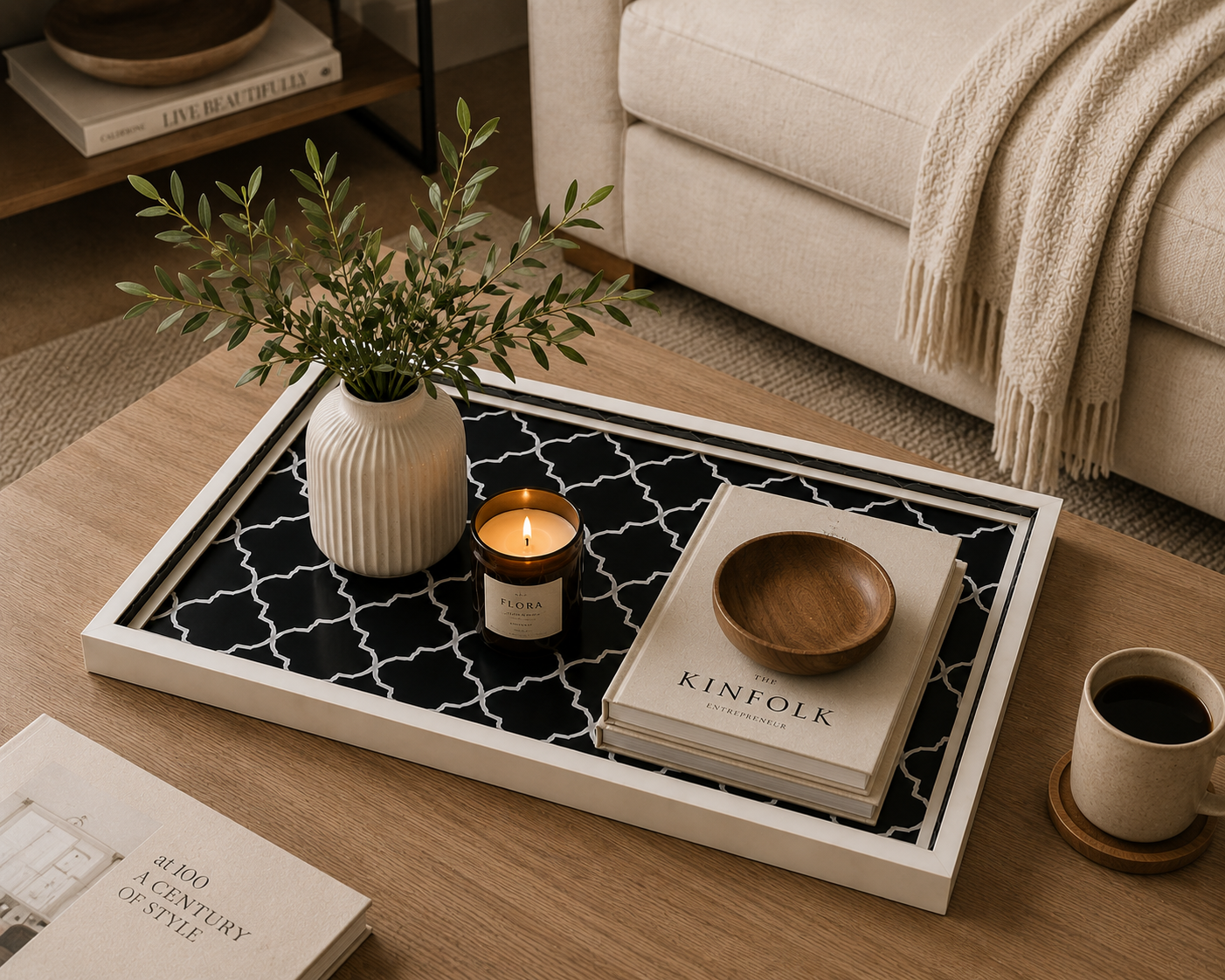 Decorative Handmade Bone Inlay Tray for Table Styling & Serving