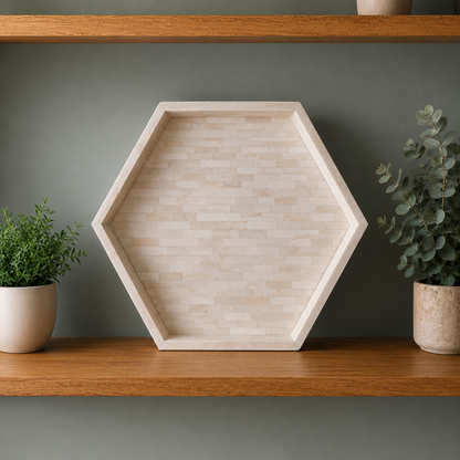 Decorative Bone Inlay Hexagon Serving Tray with Modern Style.
