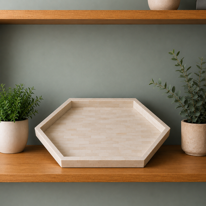 Decorative Bone Inlay Hexagon Serving Tray with Modern Style.