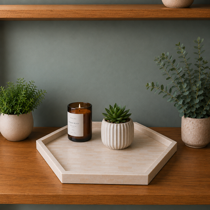 Decorative Bone Inlay Hexagon Serving Tray with Modern Style.