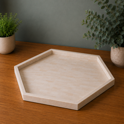 Decorative Bone Inlay Hexagon Serving Tray with Modern Style.