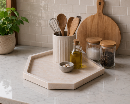 Decorative Bone Inlay Hexagon Serving Tray with Modern Style.