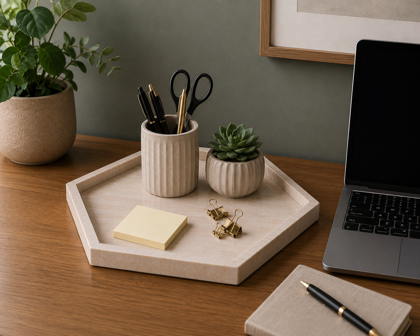 Decorative Bone Inlay Hexagon Serving Tray with Modern Style.