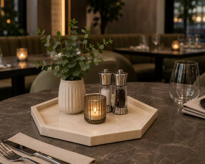 Decorative Bone Inlay Hexagon Serving Tray with Modern Style.