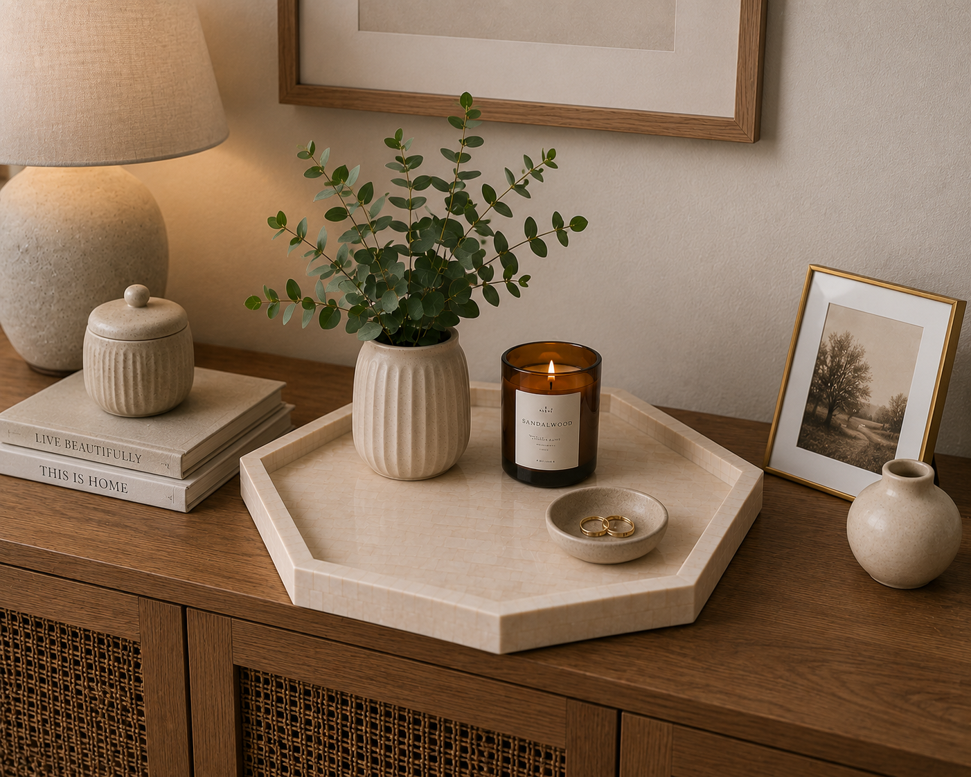 Decorative Bone Inlay Hexagon Serving Tray with Modern Style.