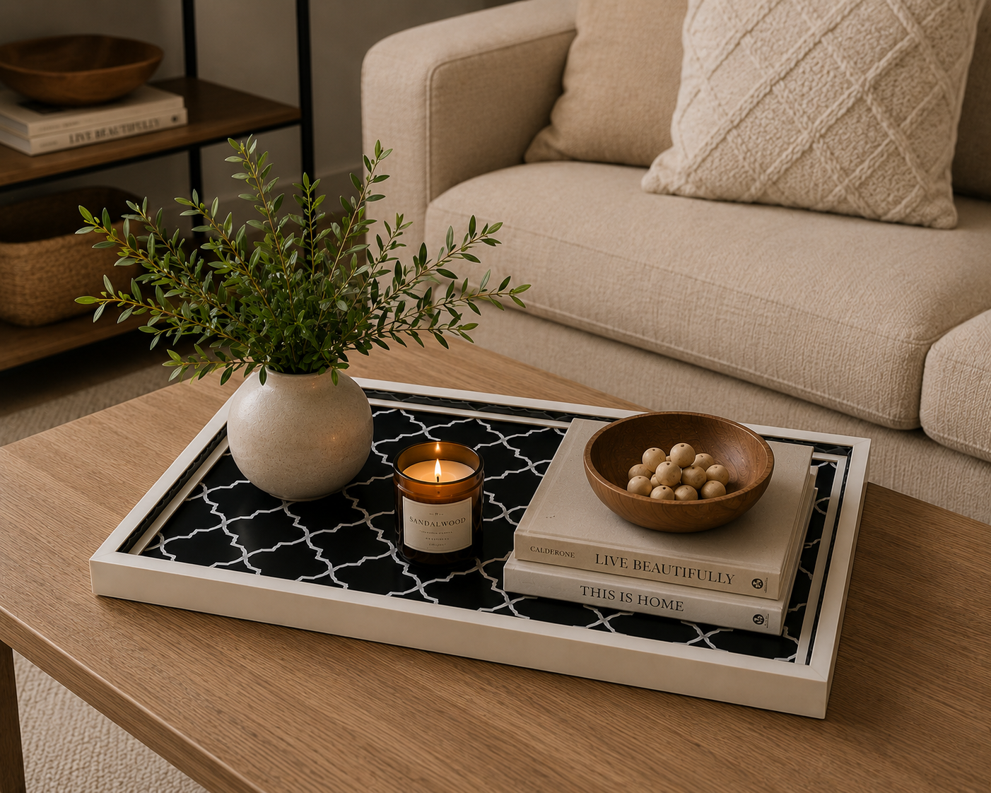 Decorative Handmade Bone Inlay Tray for Table Styling & Serving