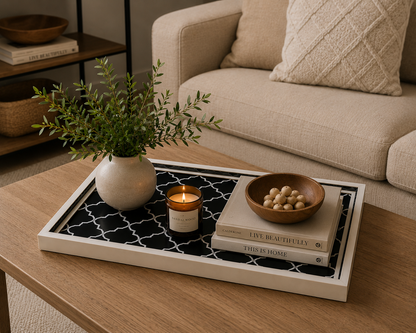 Decorative Handmade Bone Inlay Tray for Table Styling & Serving