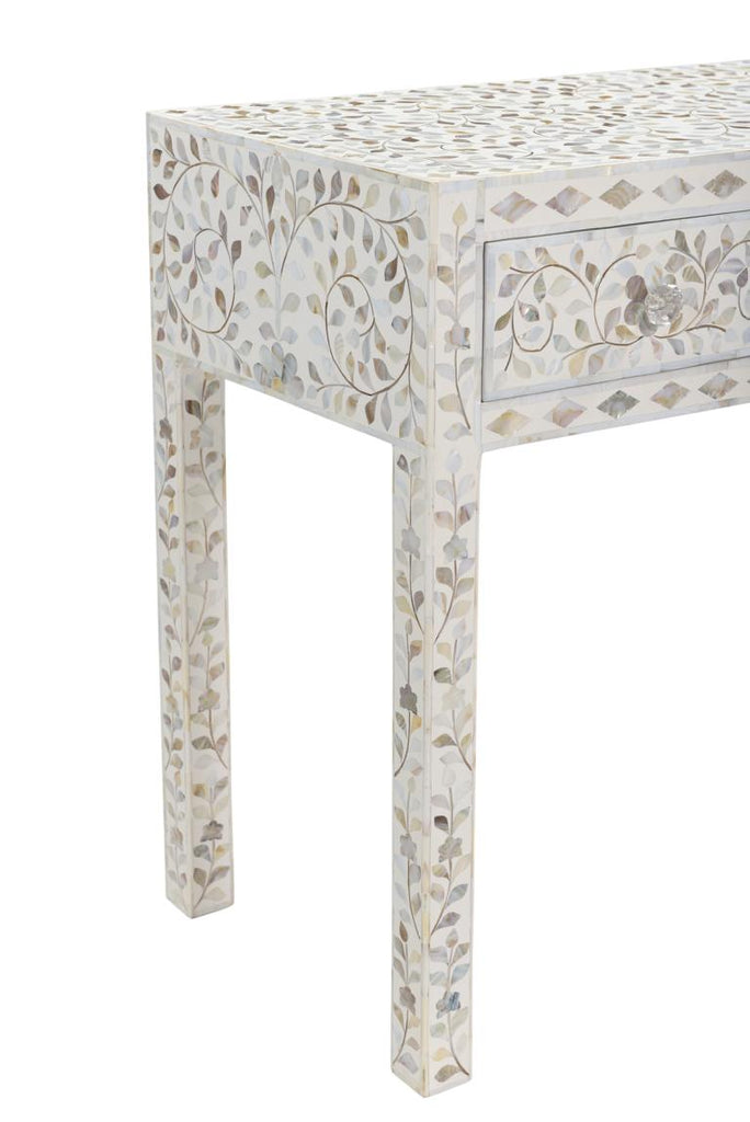 Artisan Handmade Mother of Pearl Inlay Accent Console Table