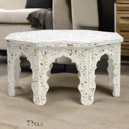 Handmade White bone inlay personalized vintage Octagonal coffee table for home and office decor, living room etc.