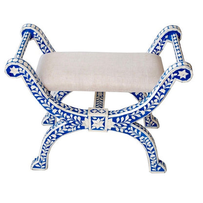 HANDMADE INDIGO BONE INLAY FLORAL PATTERN JENNY STOOL