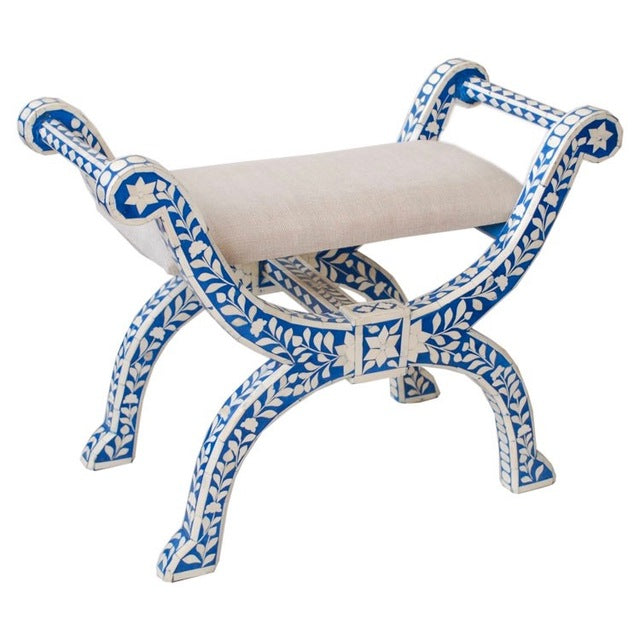 HANDMADE INDIGO BONE INLAY FLORAL PATTERN JENNY STOOL