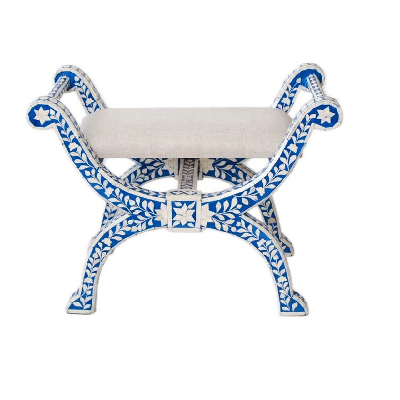 HANDMADE INDIGO BONE INLAY FLORAL PATTERN JENNY STOOL