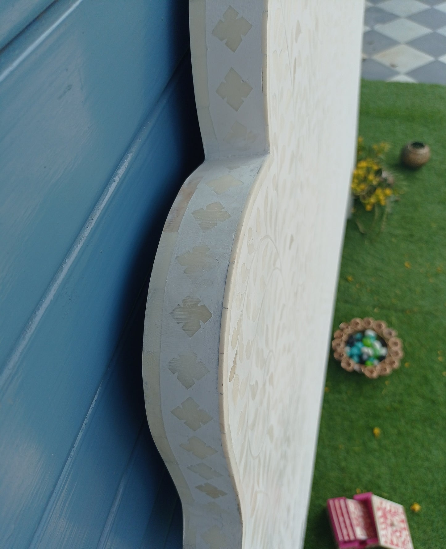 Handmade Customized Bone Inlay Floral Pattern Bed head