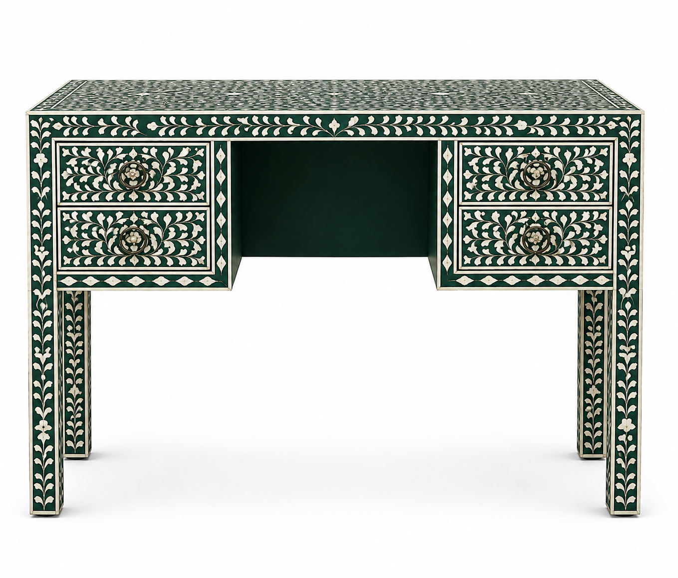 Handmade Mother of Pearl Inlay Console Table in Dark Green
