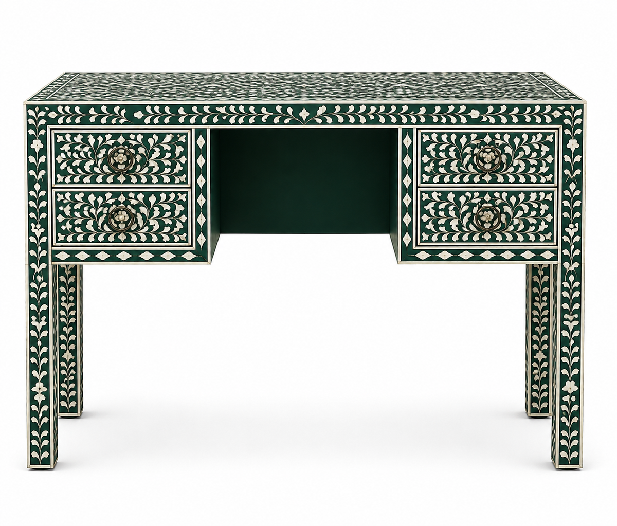 Handmade Mother of Pearl Inlay Console Table in Dark Green