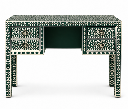 Handmade Mother of Pearl Inlay Console Table in Dark Green