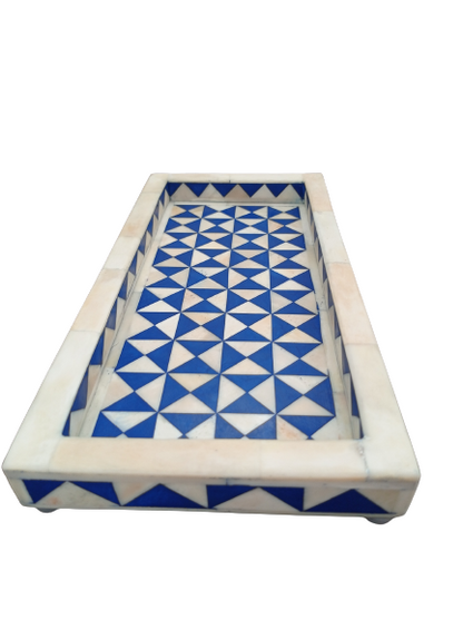 Handmade Geometric Bone Inlay Small Tray for Vanity & Decor