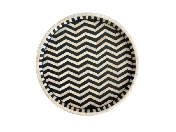 Handmade Customized Bone Inlay Round Serving Tray Best For Home And Office
