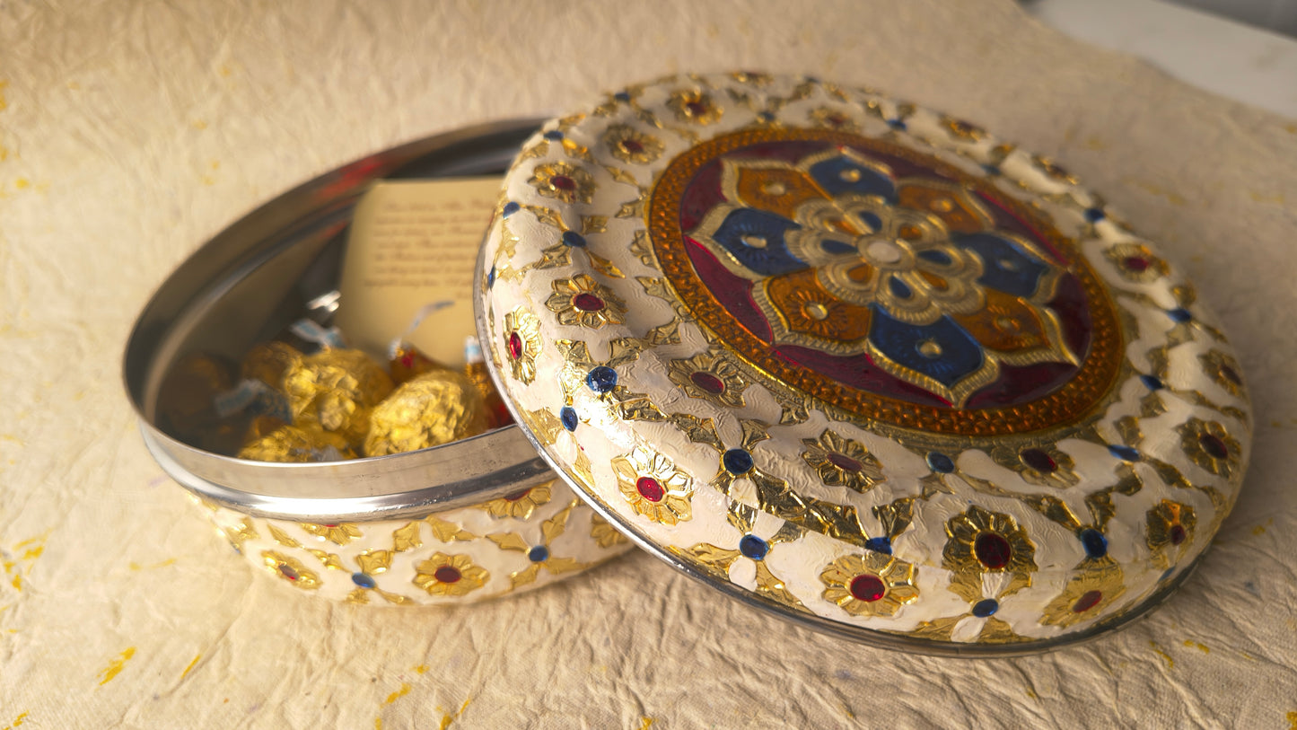 Royal Handcrafted Meenakari Design Round Gift Box / Dry Fruit Container