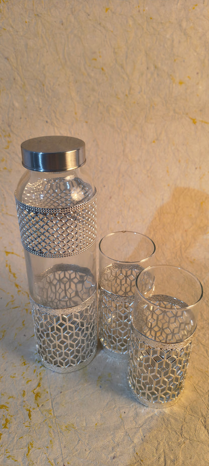 Luxury German Silver & Glass Diamond Lattice Carafe & Tumbler Gift Set (3-Piece)