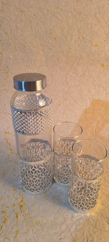 Luxury German Silver & Glass Diamond Lattice Carafe & Tumbler Gift Set (3-Piece)
