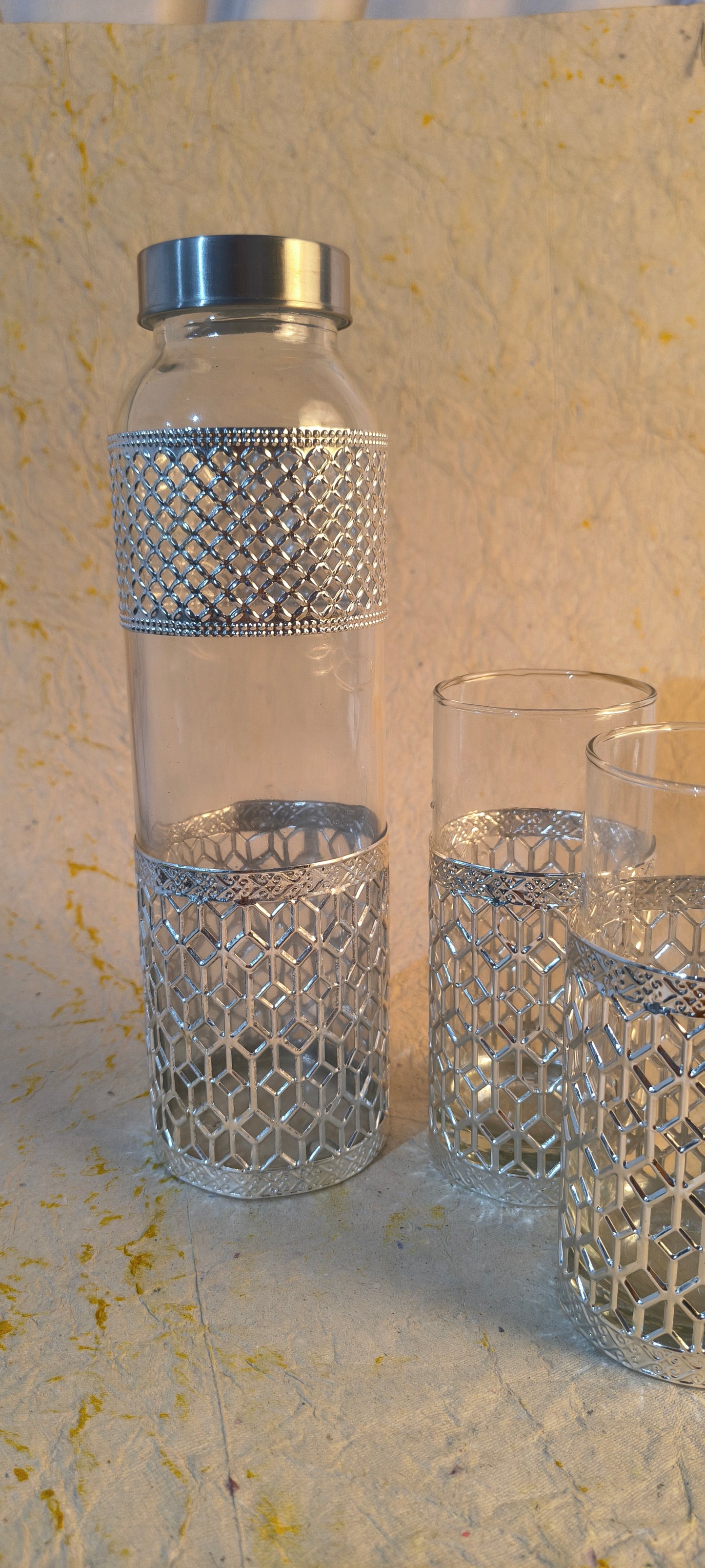 Luxury German Silver & Glass Diamond Lattice Carafe & Tumbler Gift Set (3-Piece)