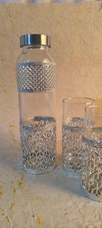 Luxury German Silver & Glass Diamond Lattice Carafe & Tumbler Gift Set (3-Piece)