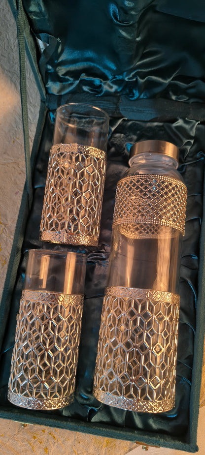 Luxury German Silver & Glass Diamond Lattice Carafe & Tumbler Gift Set (3-Piece)