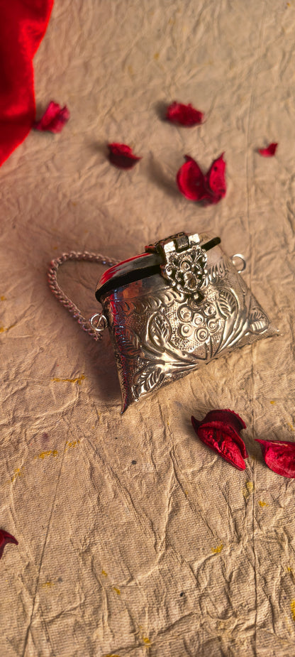 Vintage German Silver Miniature Purse / Clutch Design Trinket Box