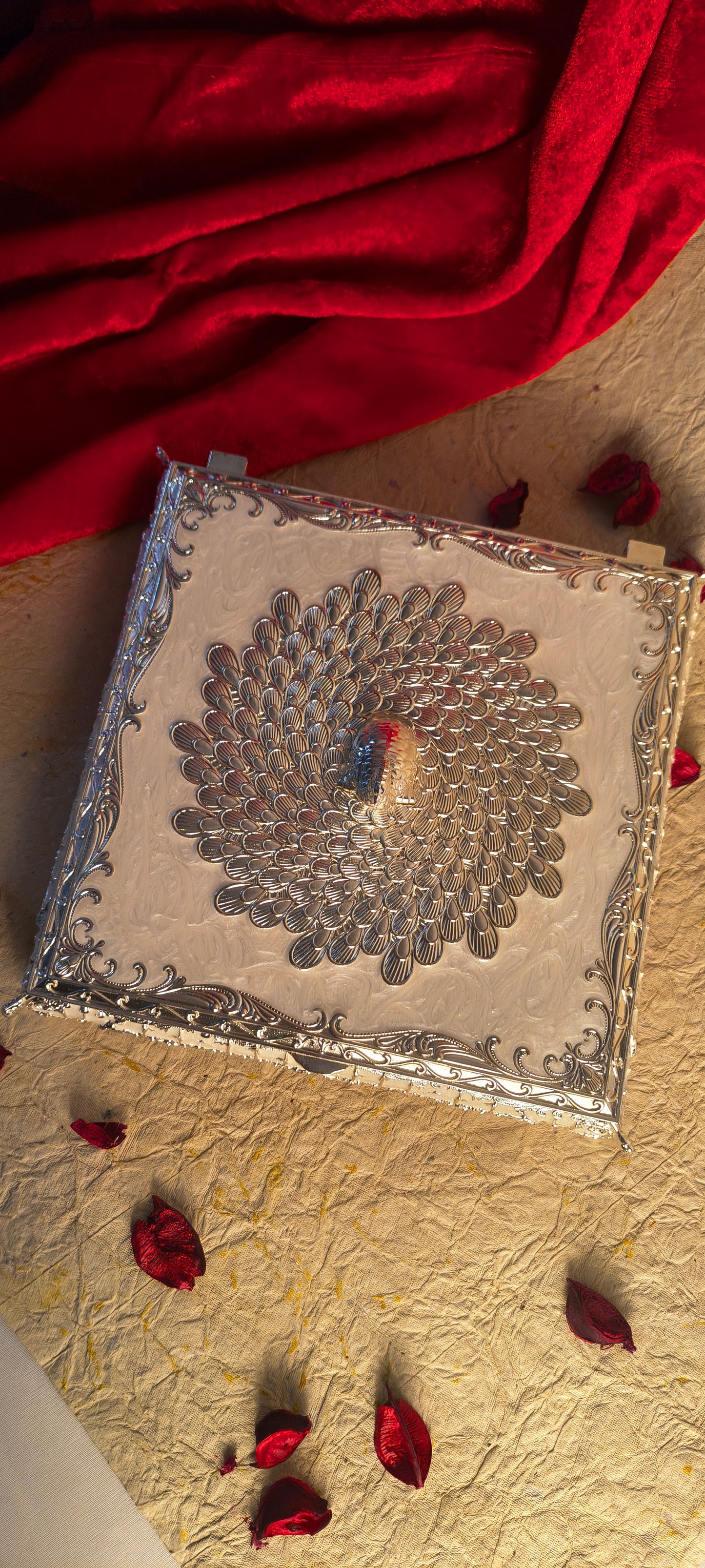 Royal Silver & White Peacock Design Jewelry / Dry Fruit Box