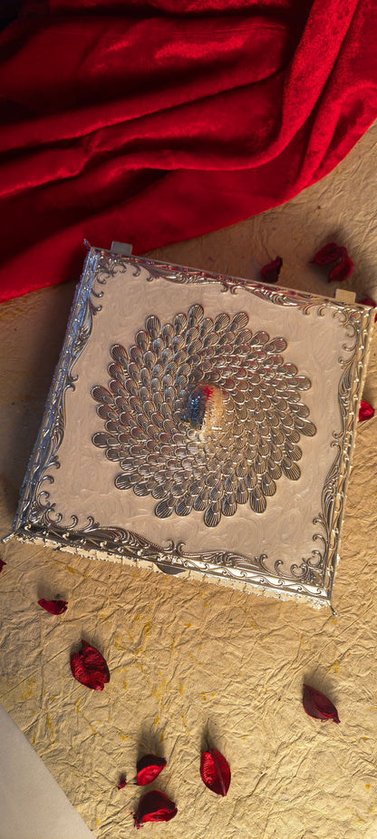Royal Silver & White Peacock Design Jewelry / Dry Fruit Box