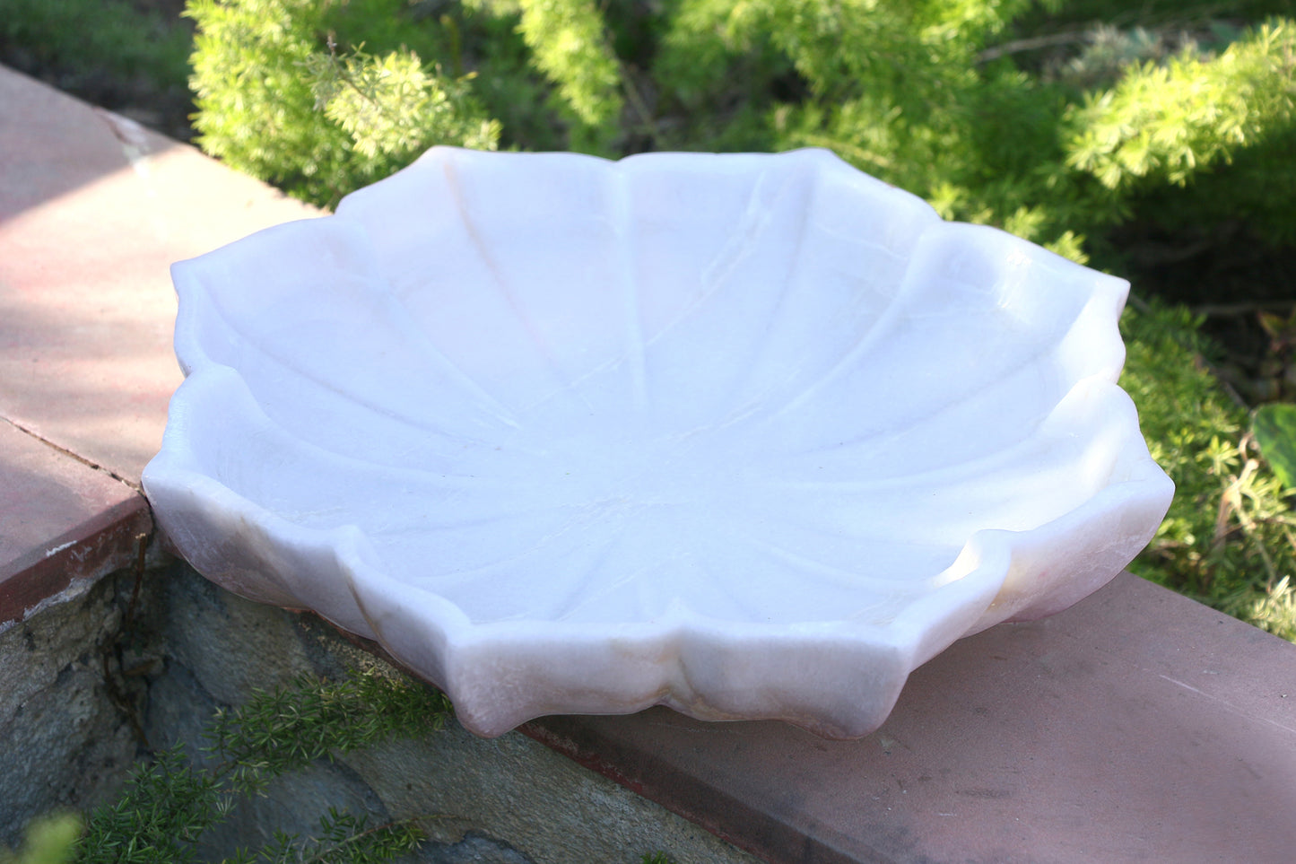 Hand-Carved Marble Flower Bowl – 9-Inch Decorative Candle Holder for Elegant Home Decor