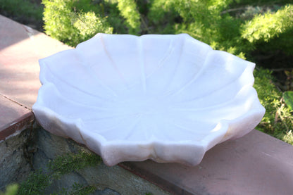 Hand-Carved Marble Flower Bowl – 9-Inch Decorative Candle Holder for Elegant Home Decor