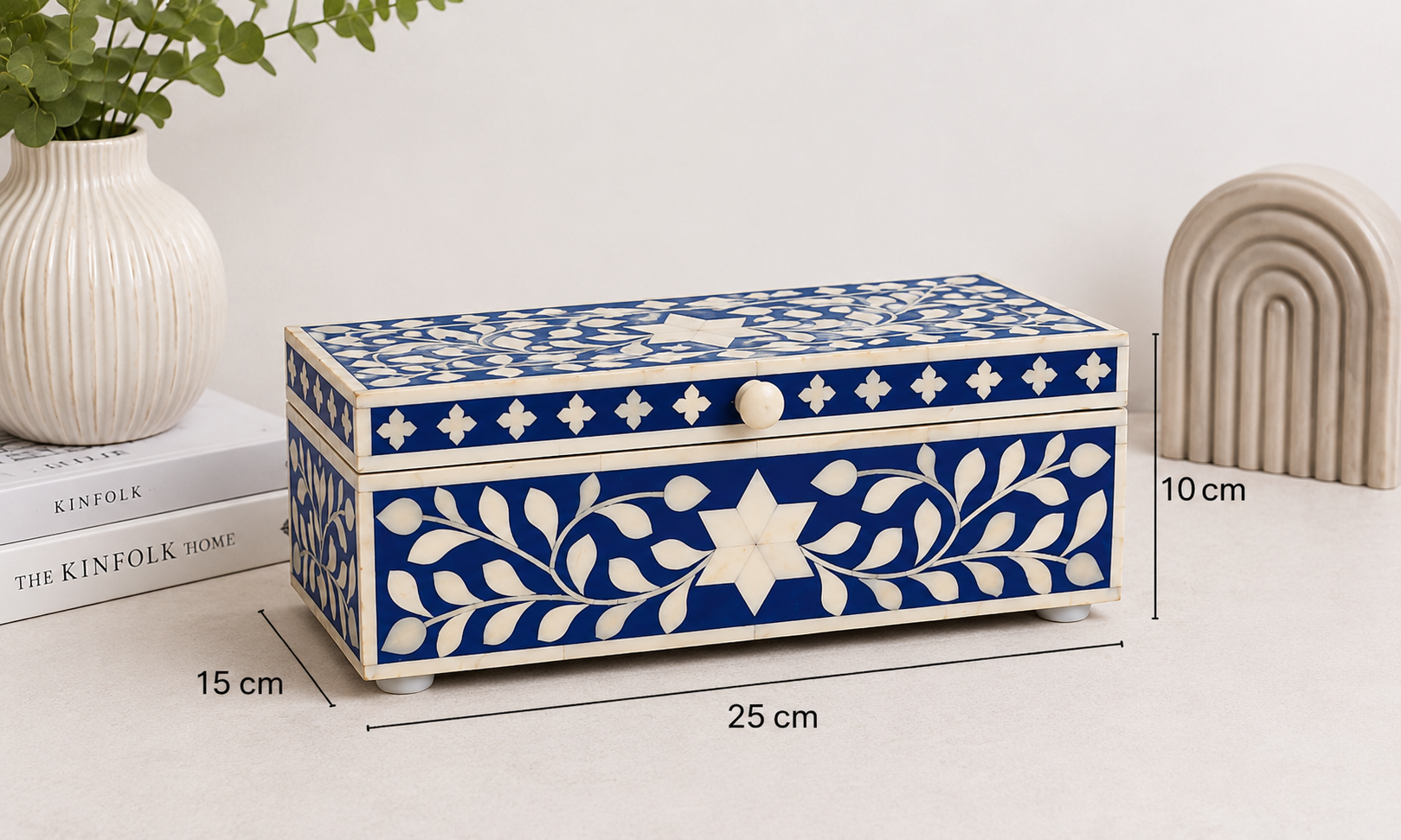 Handcrafted bone inlay floral pattern jewelry box with intricate artisan detailing