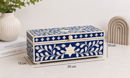 Handcrafted bone inlay floral pattern jewelry box with intricate artisan detailing