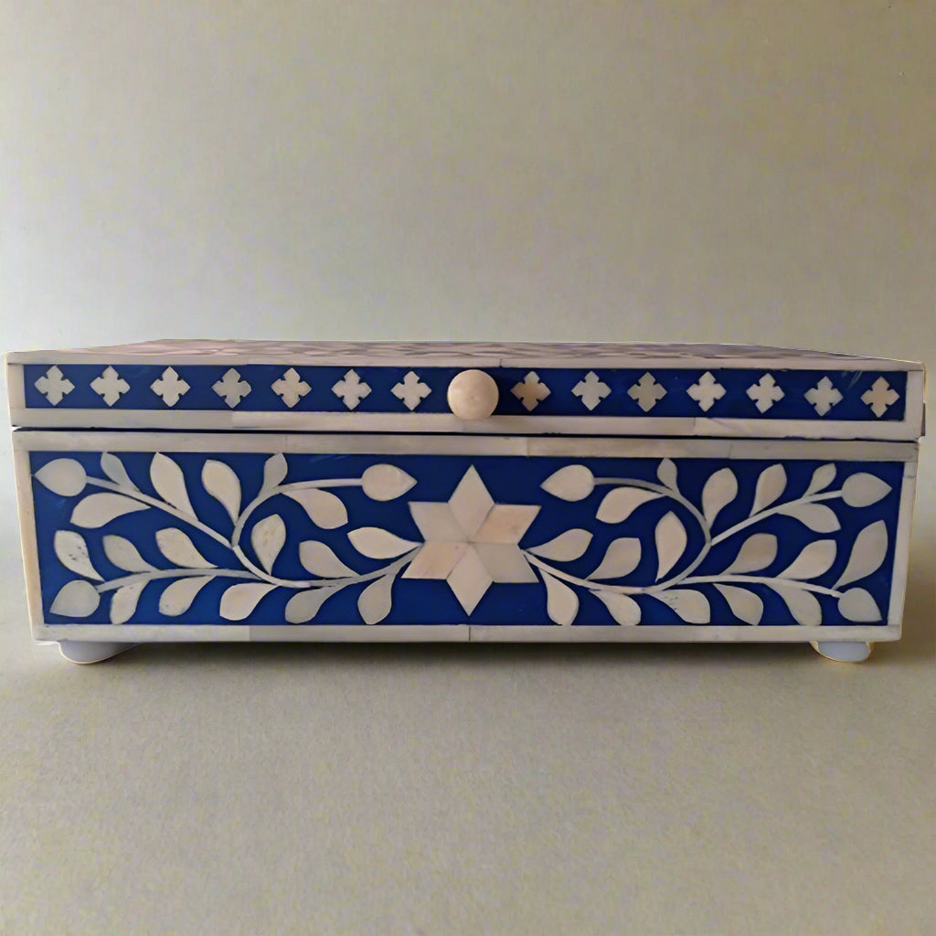 Decorative floral bone inlay keepsake box for jewelry and accessories