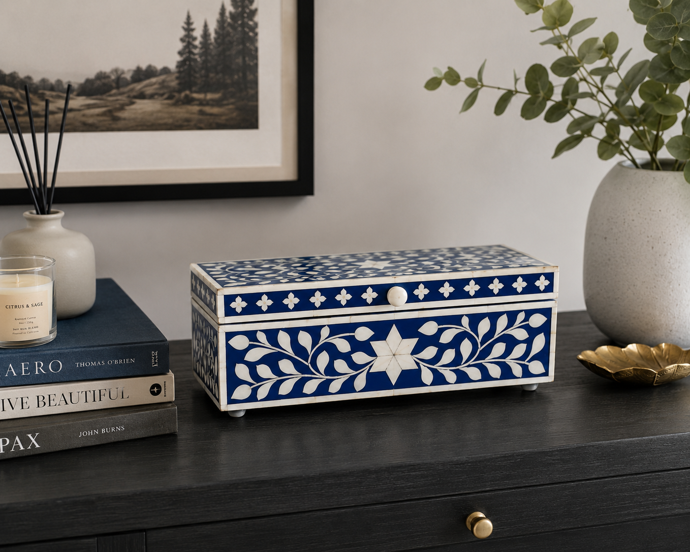 Floral bone inlay jewelry box