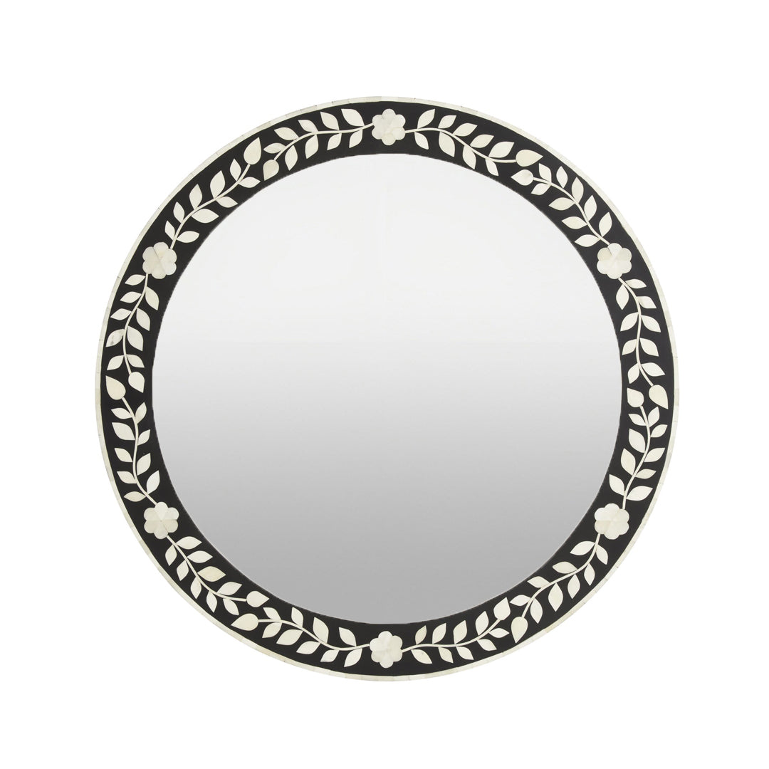 Handmade Bone Inlay Round Mirror featuring intricate craftsmanship and timeless design