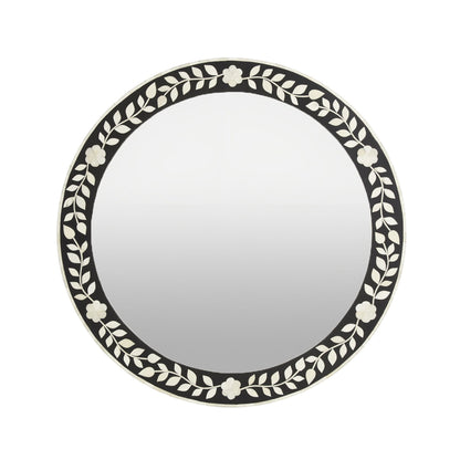 Handmade Bone Inlay Round Mirror featuring intricate craftsmanship and timeless design
