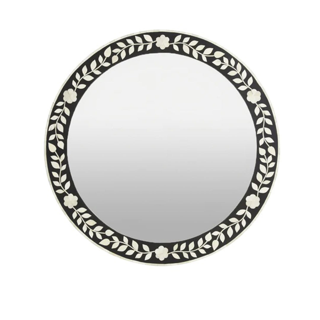 Custom Bone Inlay Round Wall Mirror with handcrafted artisan detailing for luxury home decor.
