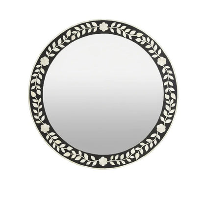 Custom Bone Inlay Round Wall Mirror with handcrafted artisan detailing for luxury home decor.