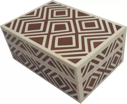 Elegant bone inlay jewelry box with geometric design showcased in a modern minimalist interior.